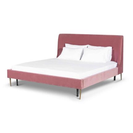 Sheri Queen Bed Frame - Blush Peach Velvet by Interior Secrets - AfterPay Available