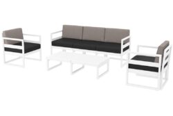Hospitality Plus Mykonos Lounge Chair Set - XL Outdoor/Indoor - White - Black - Light Brown Backrest