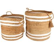 Set Of 2 Stripy Storage Baskets Neutral