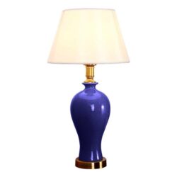 NNEAGS Blue Ceramic Oval Table Lamp with Gold Metal Base