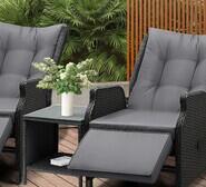 Beau 2 Piece Pe Rattan Outdoor Recliner Lounge And Side Table Set Black