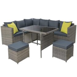 Gardeon Outdoor Furniture Patio Set Dining Sofa Table Chair Lounge Garden Wicker Grey