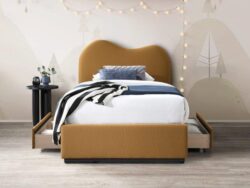 Modern Fabric King Single Storage Bed | Kids Beds | Mustard Waffle Fabric | Shop Online or Instore | Amber by B2C Furniture