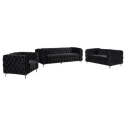 3+2+1 Seater Sofa Classic Button Tufted Lounge in Black Velvet Fabric with Metal Legs