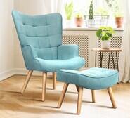 Afton Rubberwood Armchair With Ottoman Blue 1 Seater