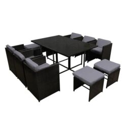 11 Piece PE Wicker Outdoor Dining Set - Black