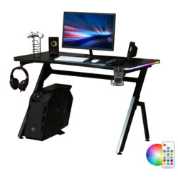 HOMCOM Gaming Desk Racing Style Home Office Ergonomic Computer Table Workstation with RGB LED Lights, Black