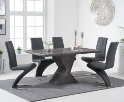 Aaron 160cm Marble Grey Dining Table with 4 Black Aldo Chairs