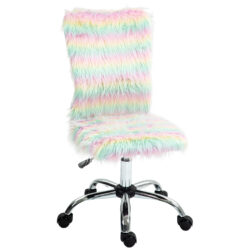 HOMCOM Armless Computer Desk Chair, Fluffy Fabric Swivel Office Chair, Makeup Vanity Chair with Height Adjustable, Wheels, for Home Study Bedroom, Unicorn Tone Aosom UK