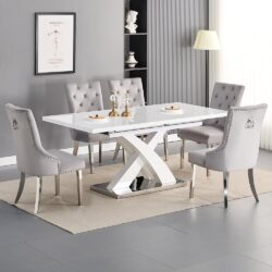 Axara Large Extending White Dining Table 6 Imperial Grey Chairs