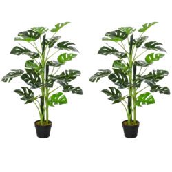 Outsunny 100cm/3.3FT Artificial Monstera Tree, Decorative Cheese Plant 21 Leaves w/ Nursery Pot, Fake Tropical Palm Tree, Set of 2