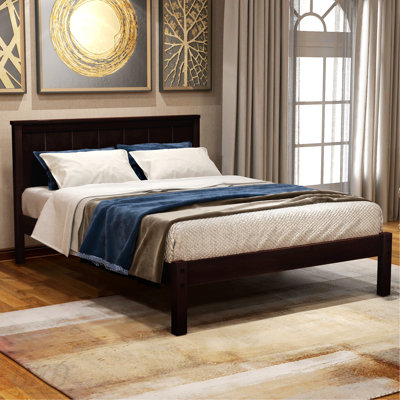 Bedroom Bed Platform Bed Frame with Headboard, Wood Slat Support