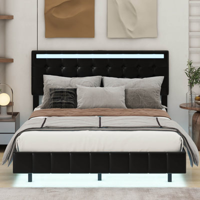 Goering Full Size Floating Bed Frame with LED Lights and USB Charging