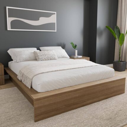 James Brown Oak Wood Frame Queen Platform Bed